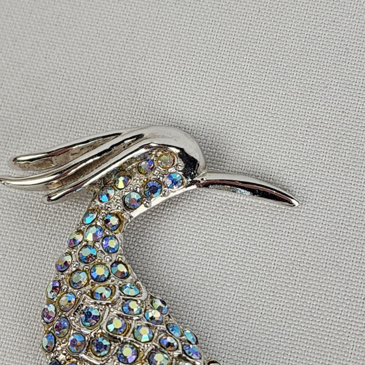 Silver AB Rhinestone Peacock Statement Brooch