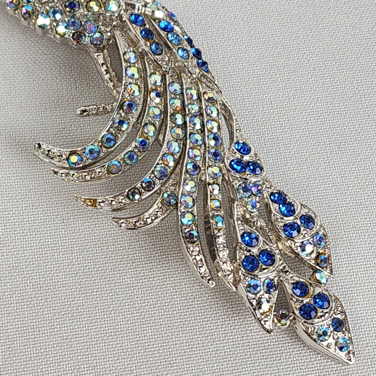 Silver AB Rhinestone Peacock Statement Brooch