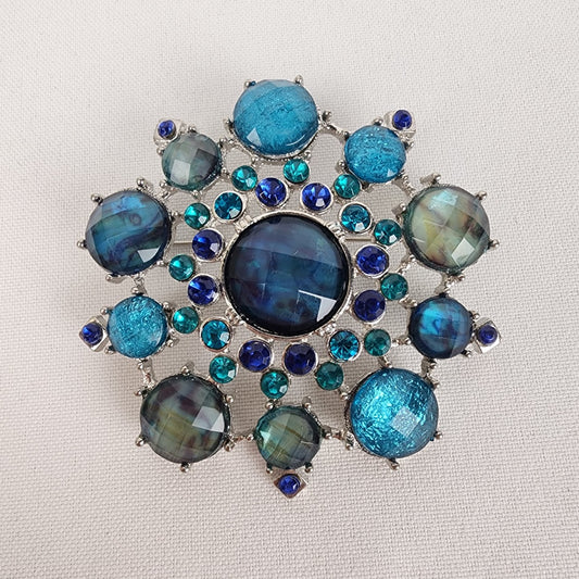 Vintage Blue Crystal Stone Oversize Brooch