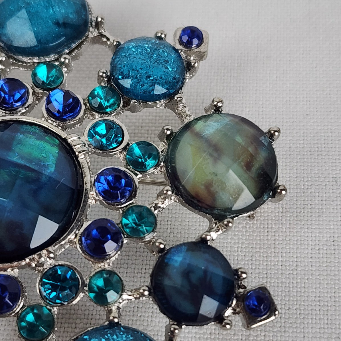 Vintage Blue Crystal Stone Oversize Brooch