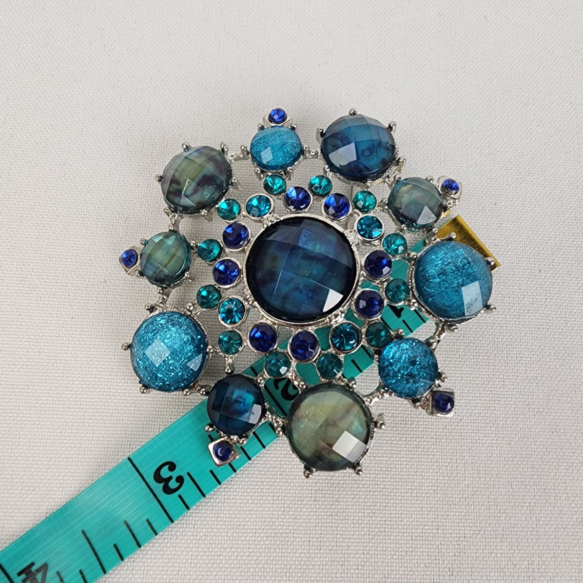 Vintage Blue Crystal Stone Oversize Brooch