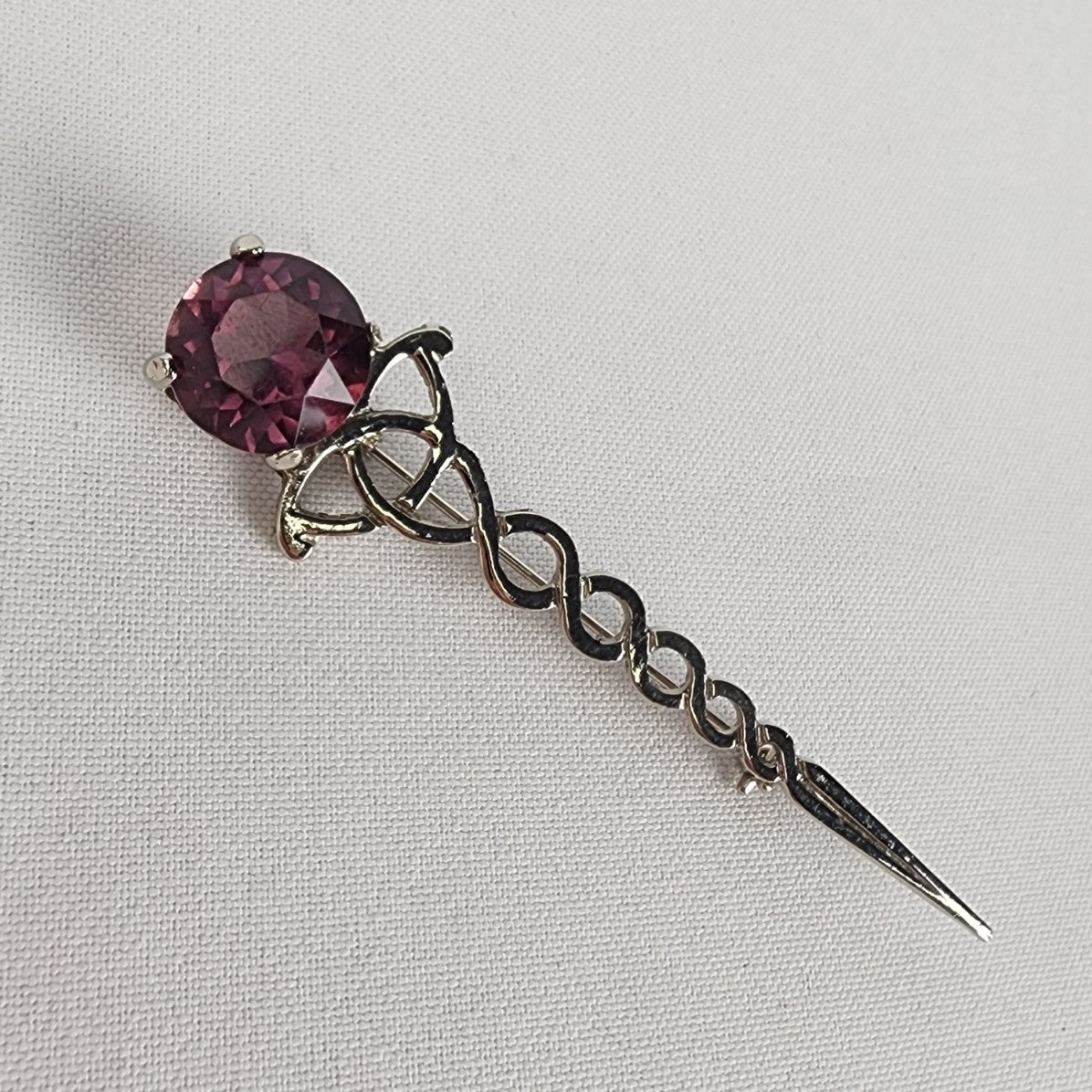 Vintage Continental Purple Crystal Scottish Kilt Pin & Screw Back Earrings