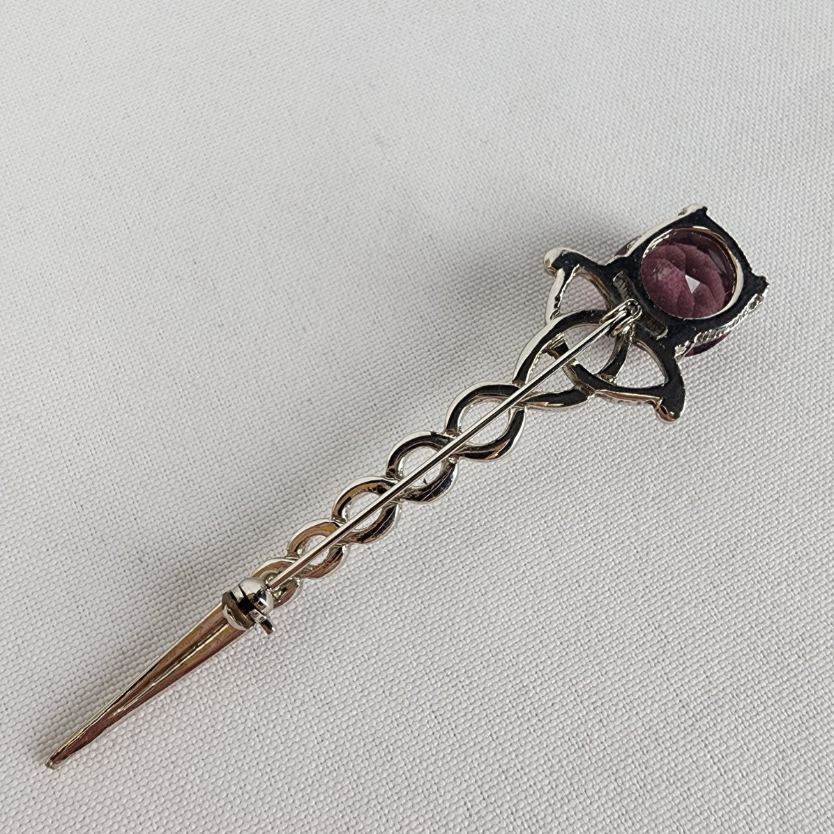 Vintage Continental Purple Crystal Scottish Kilt Pin & Screw Back Earrings