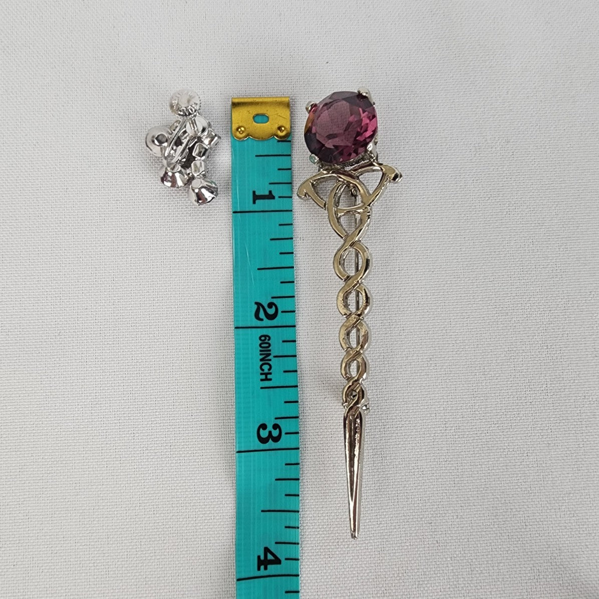 Vintage Continental Purple Crystal Scottish Kilt Pin & Screw Back Earrings