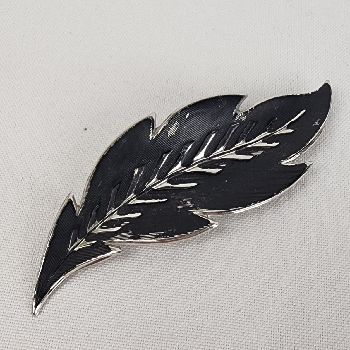 Vintage Painted Black Metal Leaf Brooch & Clip On Earrings