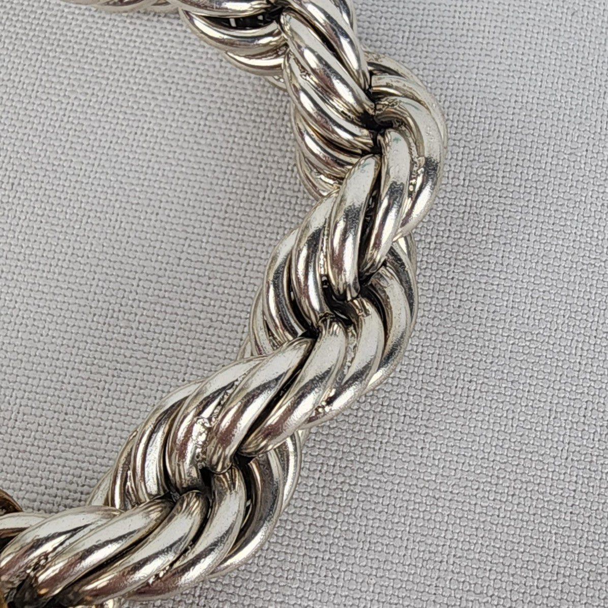 Vintage 925 Mexico Sterling Silver Chunky Rope Chain Toggle Bracelet