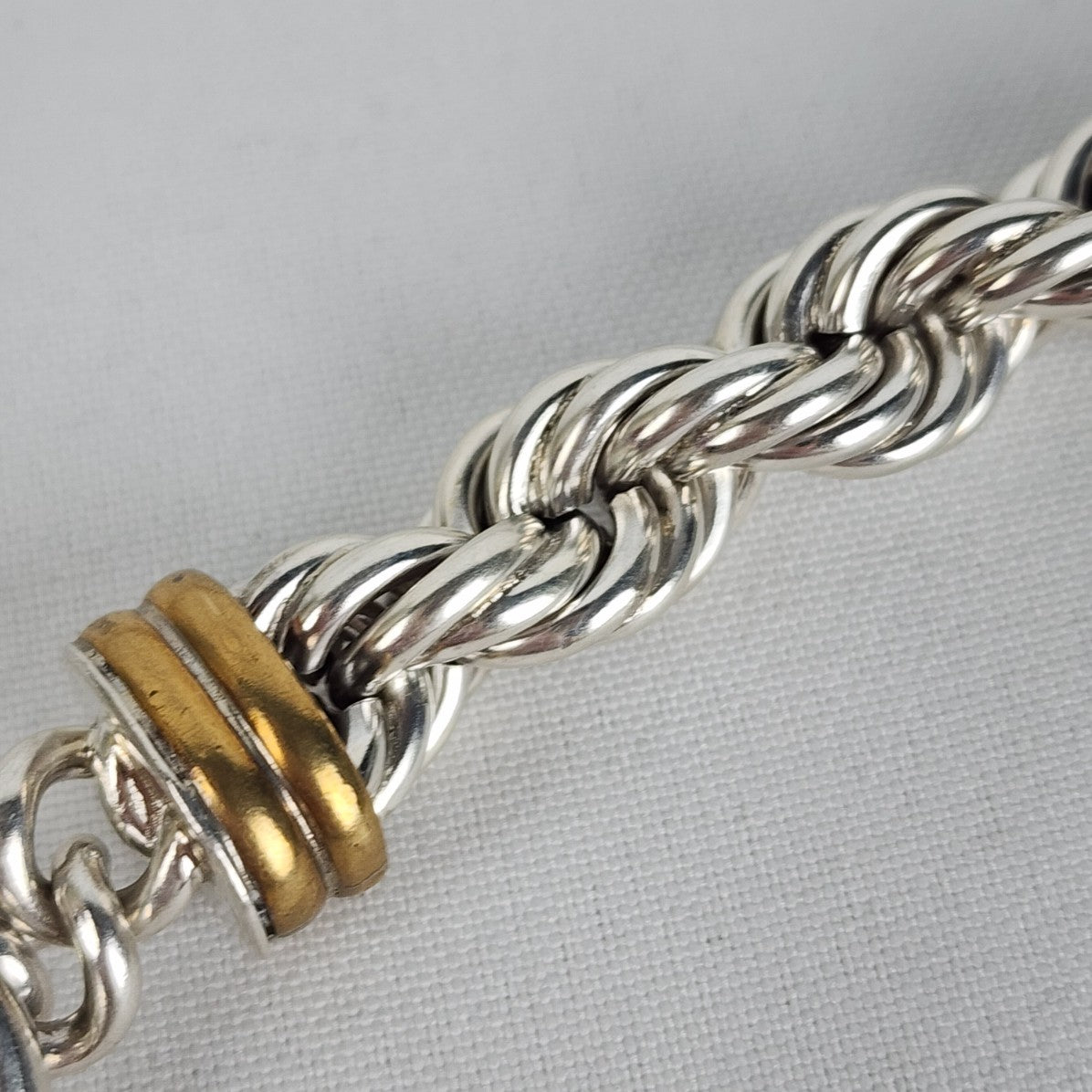 Vintage 925 Mexico Sterling Silver Chunky Rope Chain Toggle Necklace