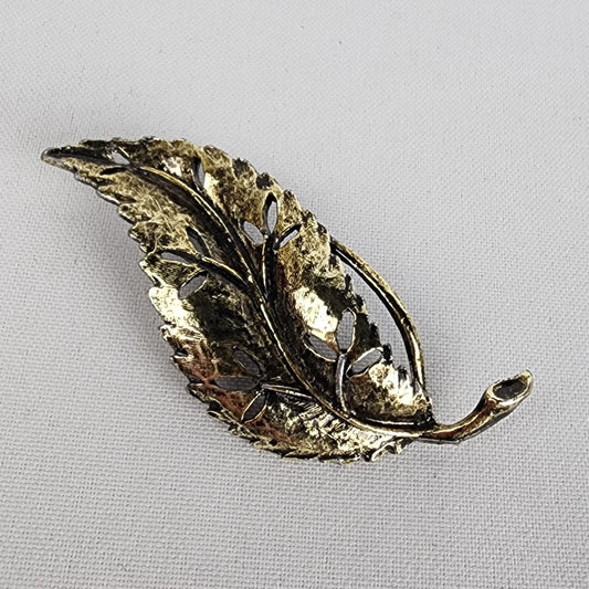 Vintage Bronze Tone Leaf Brooch