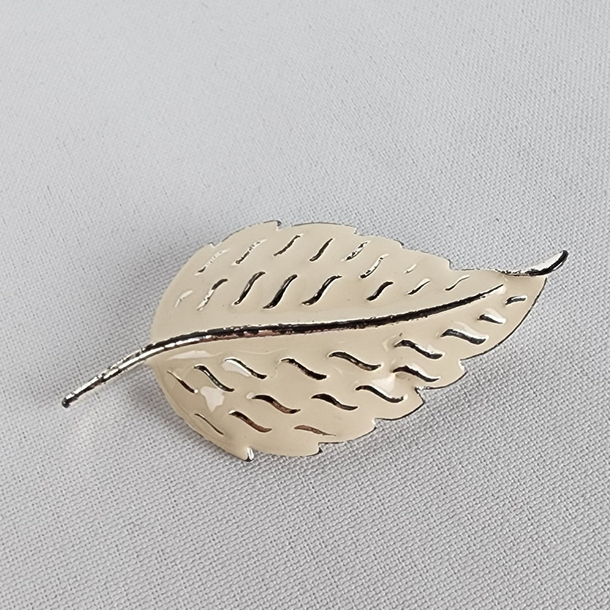 Vintage White Enamel Leaf Brooch