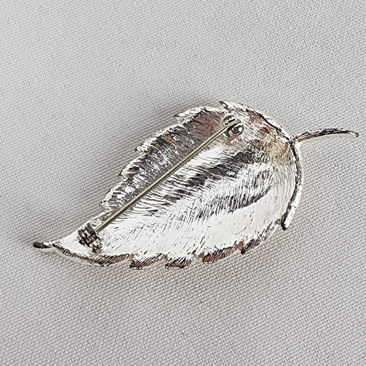 Vintage White Enamel Leaf Brooch