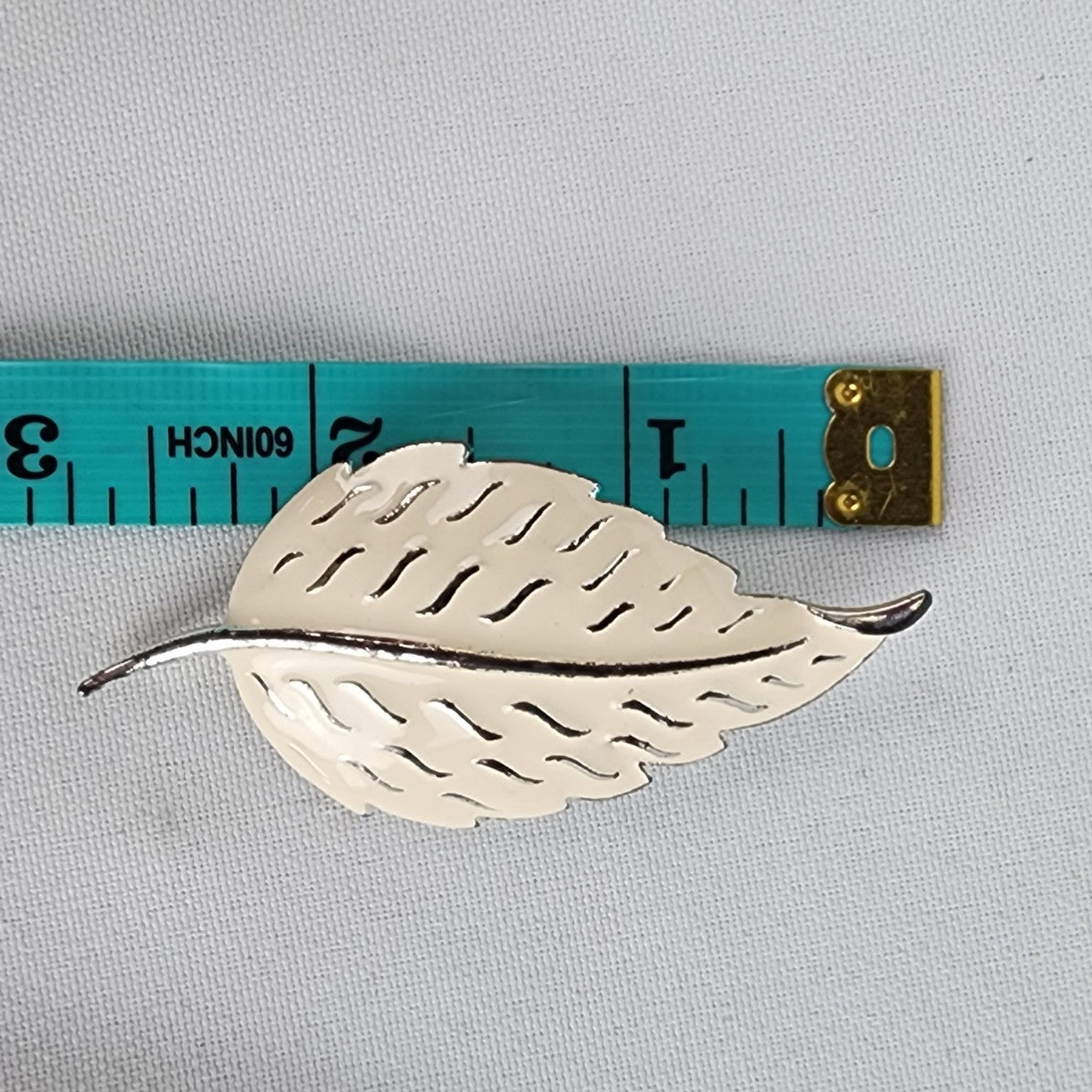 Vintage White Enamel Leaf Brooch