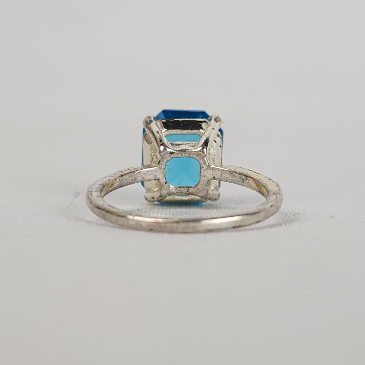 Silver Tone Blue Square Crystal Stone Ring Size 8.5