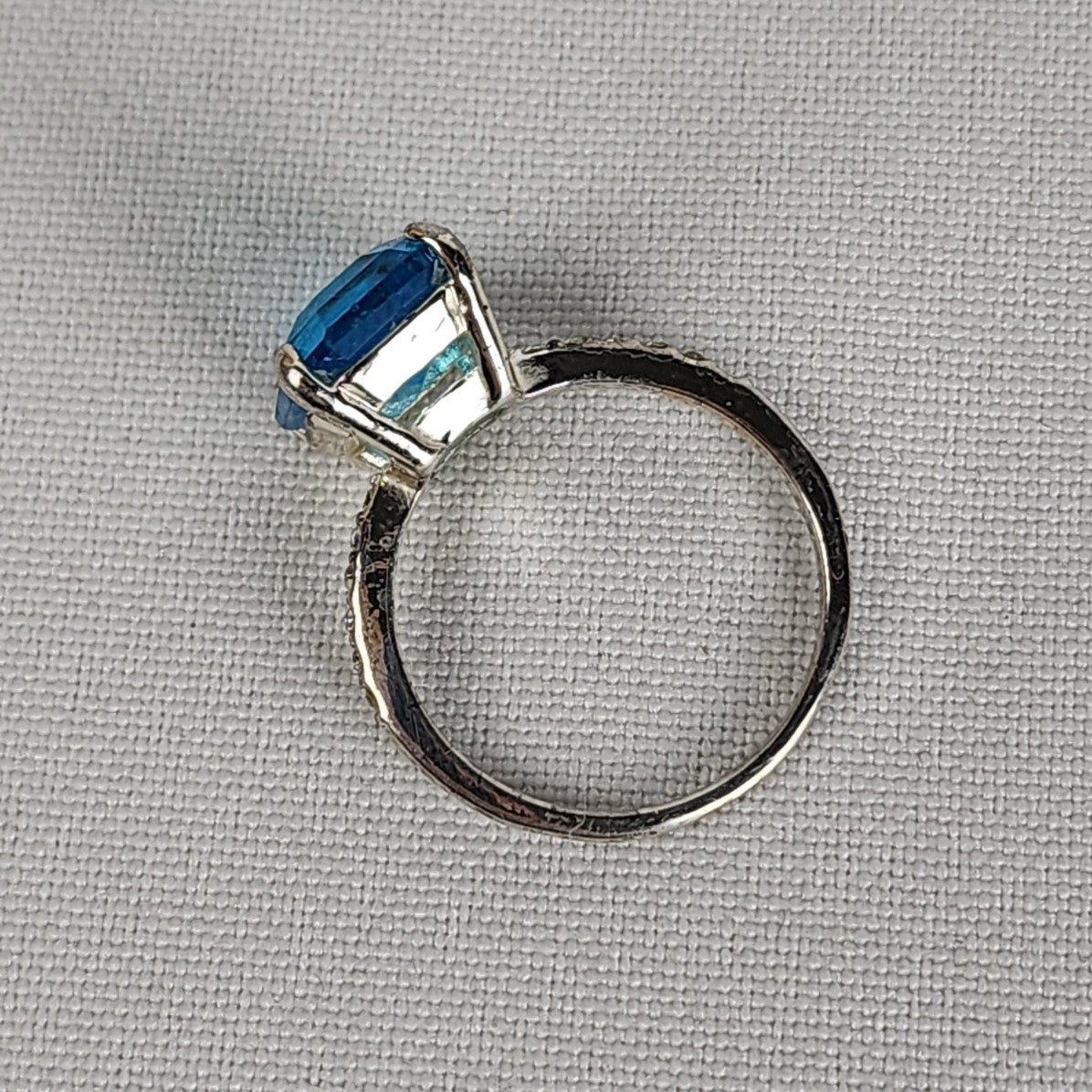 Silver Tone Blue Square Crystal Stone Ring Size 8.5