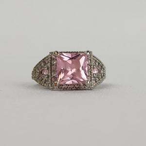 S925 Silver Tone Pink Stone Ring Size 7