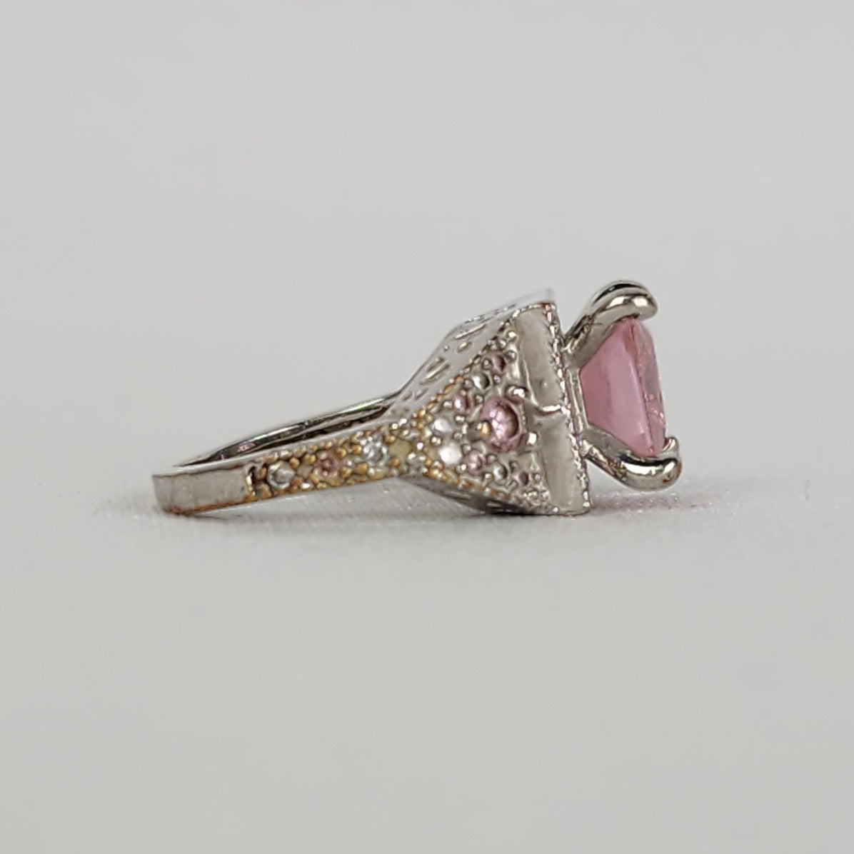 S925 Silver Tone Pink Stone Ring Size 7