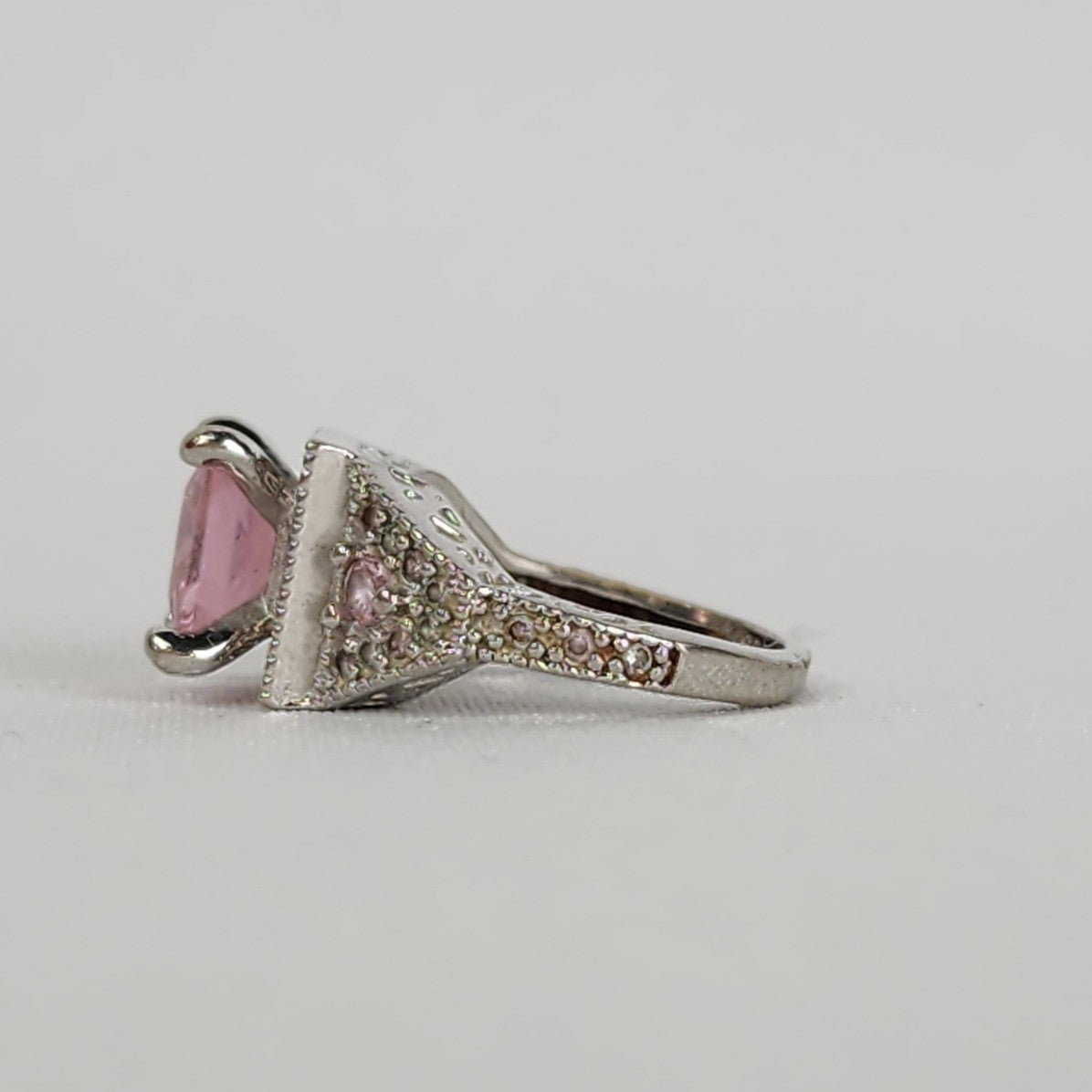 S925 Silver Tone Pink Stone Ring Size 7