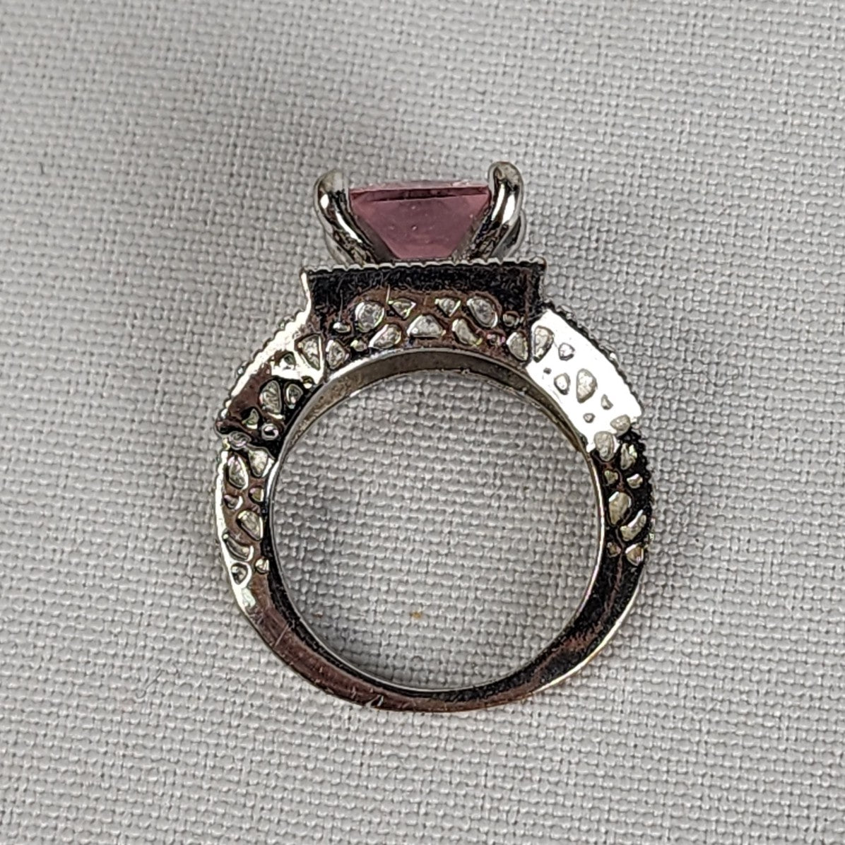 S925 Silver Tone Pink Stone Ring Size 7