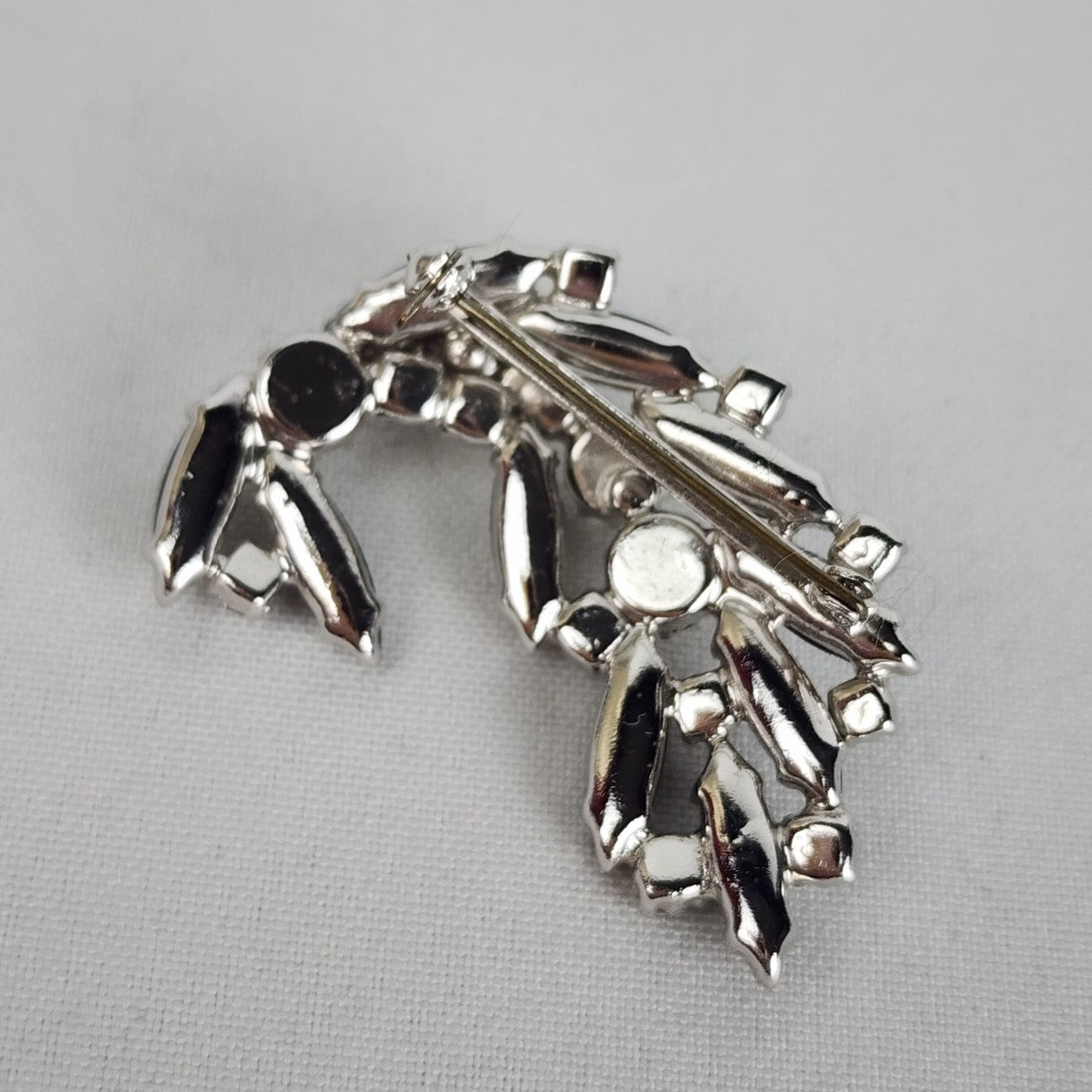 Vintage Silver & Black Rhinestone Brooch & Earrings