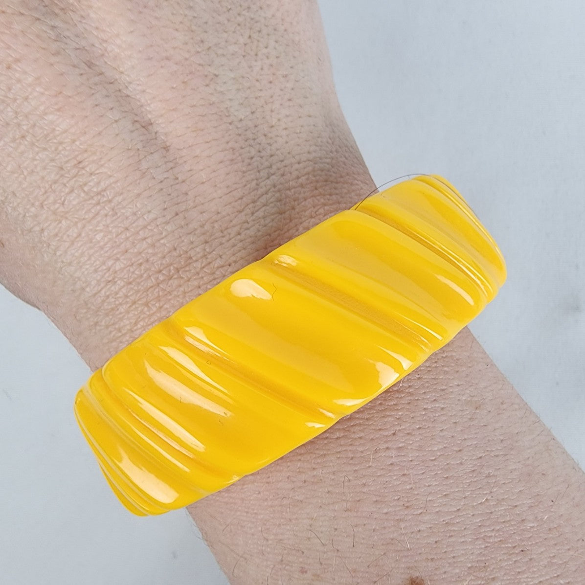 Vintage Yellow Carved Bangle Bracelet