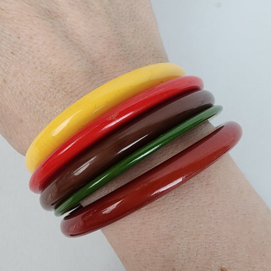 Vintage Earth Tone Plastic & Resin Stacking Bracelets