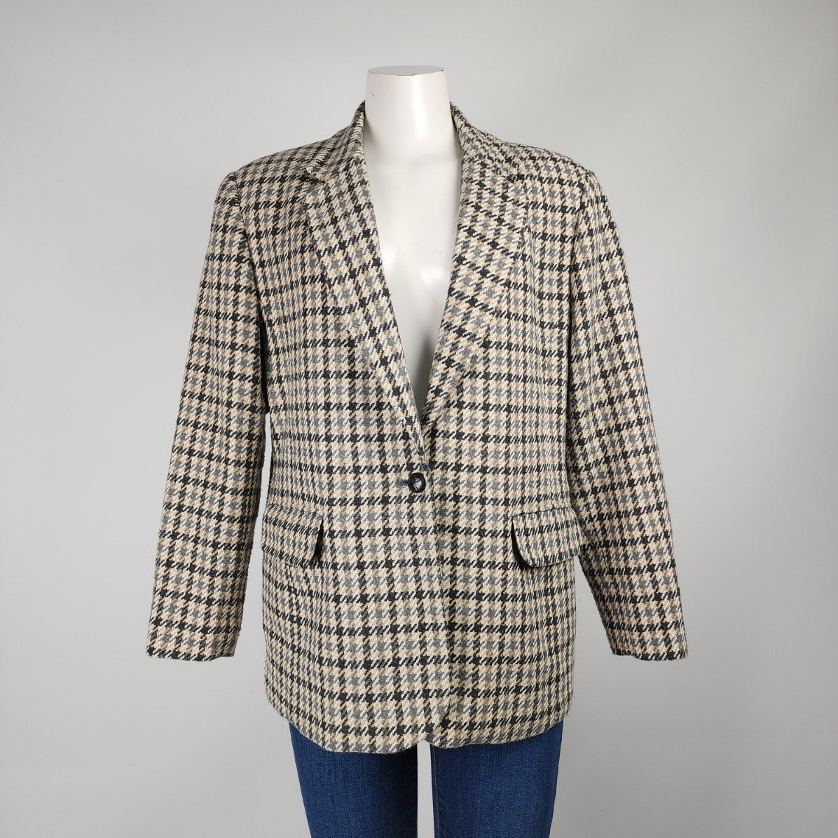 Alia Blue Plaid One Button Boyfriend Blazer Size 10