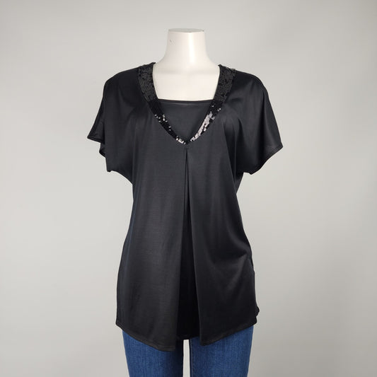 Hugo Boss Black Silk Jersey Sequined Short Sleeve Top Size XL