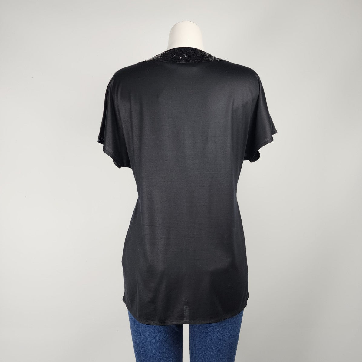 Hugo Boss Black Silk Jersey Sequined Short Sleeve Top Size XL