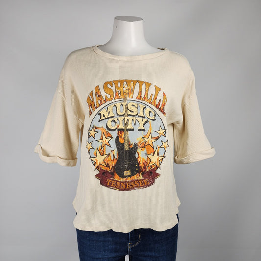 Vintage Canvas Beige Waffle Nashville Music City Top Size S/M