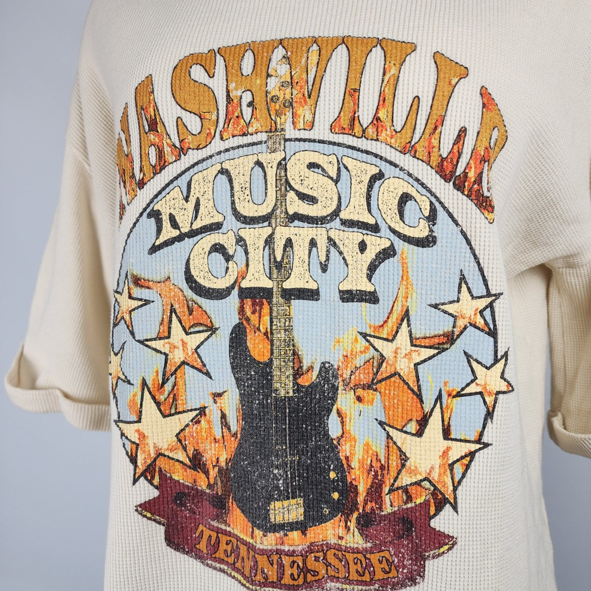 Vintage Canvas Beige Waffle Nashville Music City Top Size S/M