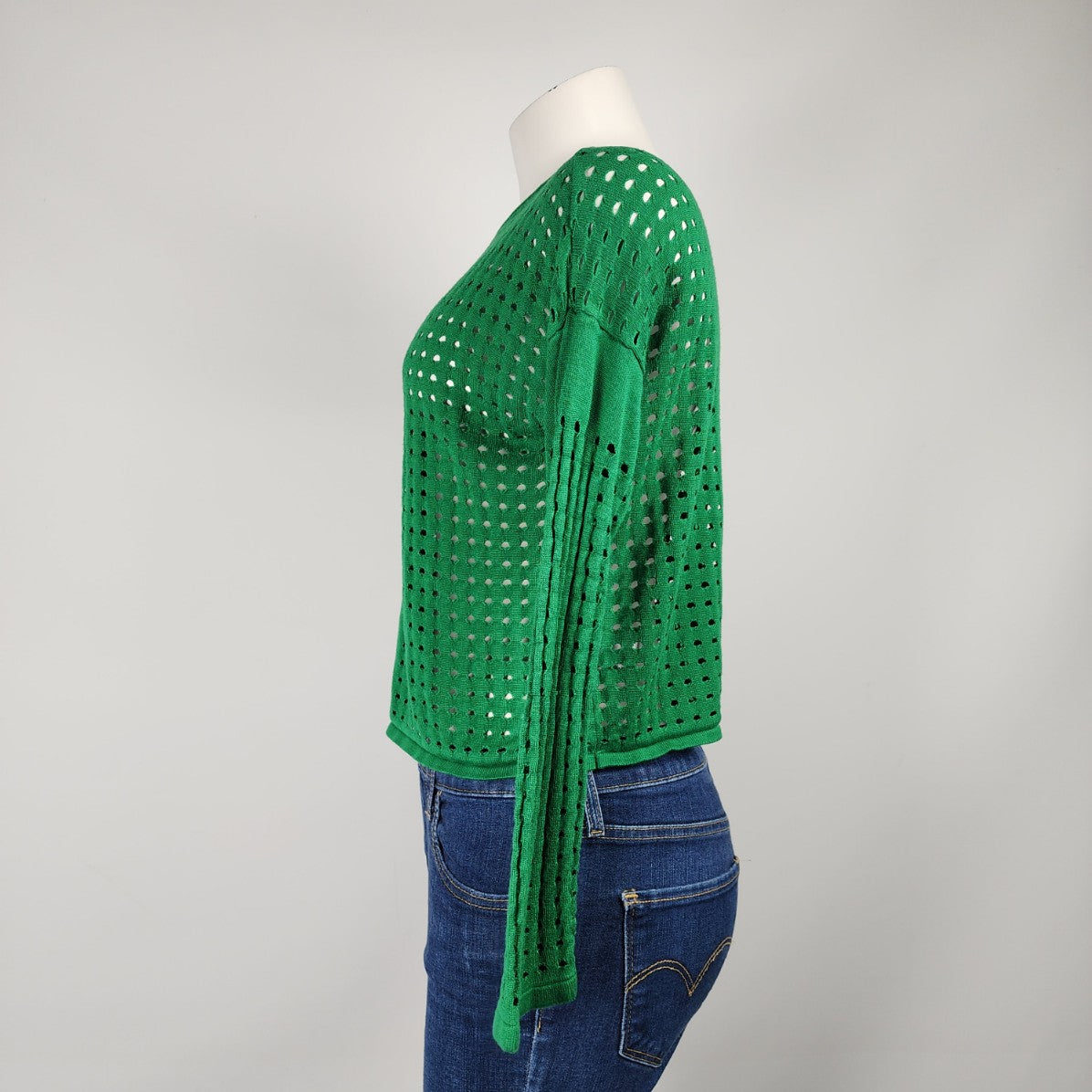 Melanie Lyne Green Open Knit Sweater Size M