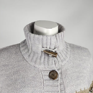 Lady Hathaway Grey Wool Fair Isle Knit Button Up Cardigan Size M