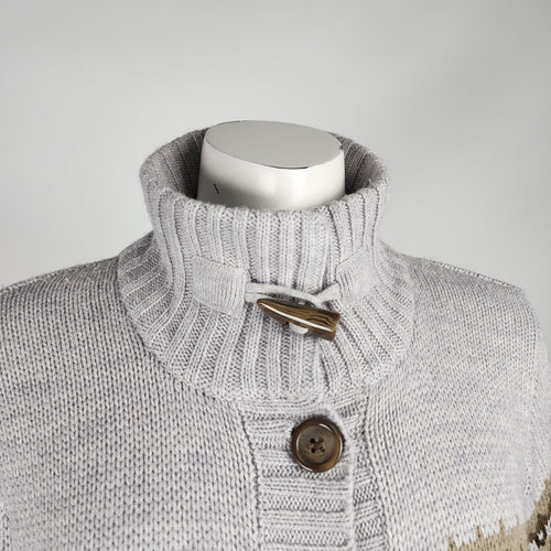 Lady Hathaway Grey Wool Fair Isle Knit Button Up Cardigan Size M