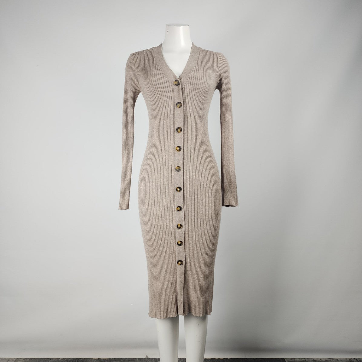 Dreamers Beige Knit Button Up Midi Dress Size M/L