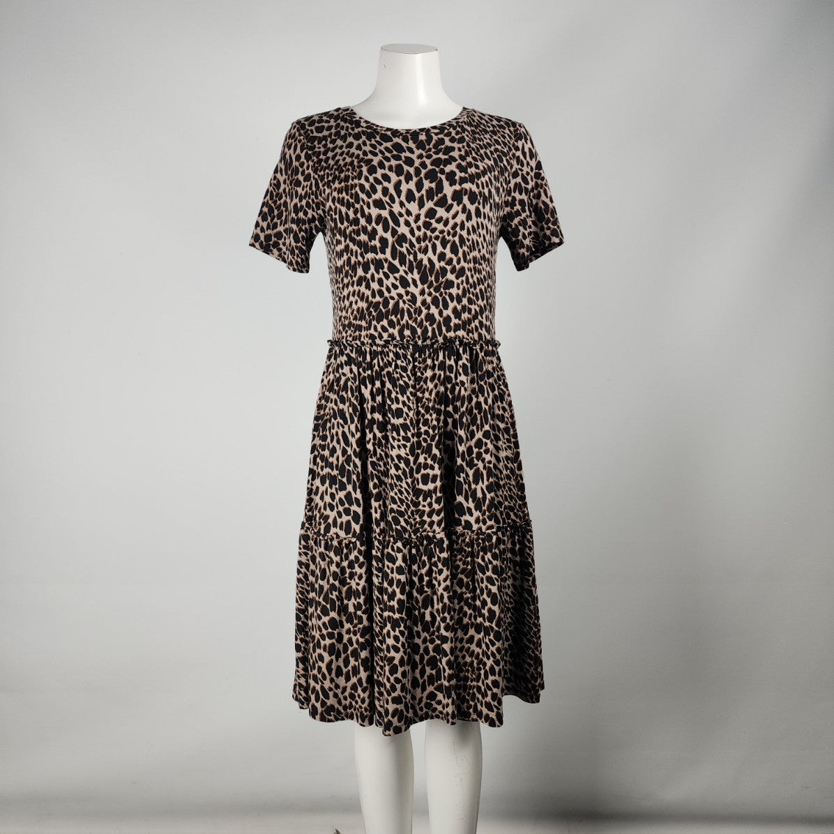 Warehouse Animal Print Tiered Midi Dress Size 8