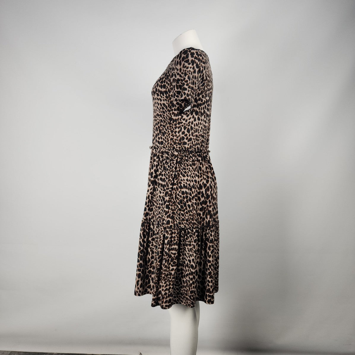 Warehouse Animal Print Tiered Midi Dress Size 8