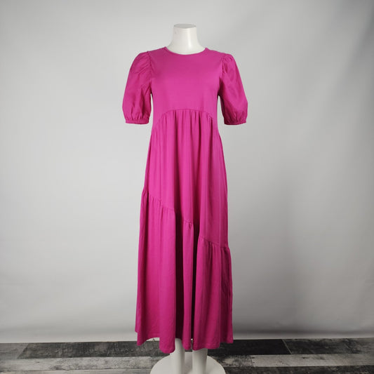 Zara Pink Cotton Puff Sleeve Maxi Dress Size S