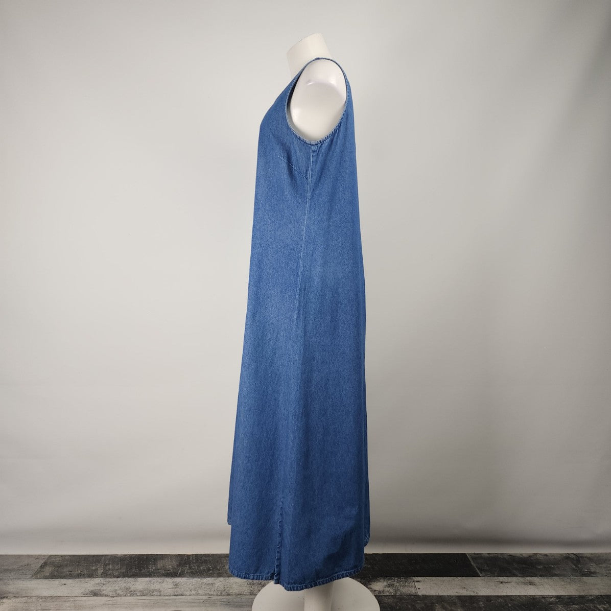 Vintage Compliments Blue Cotton Denim Nautical Embroidered Maxi Dress Size L