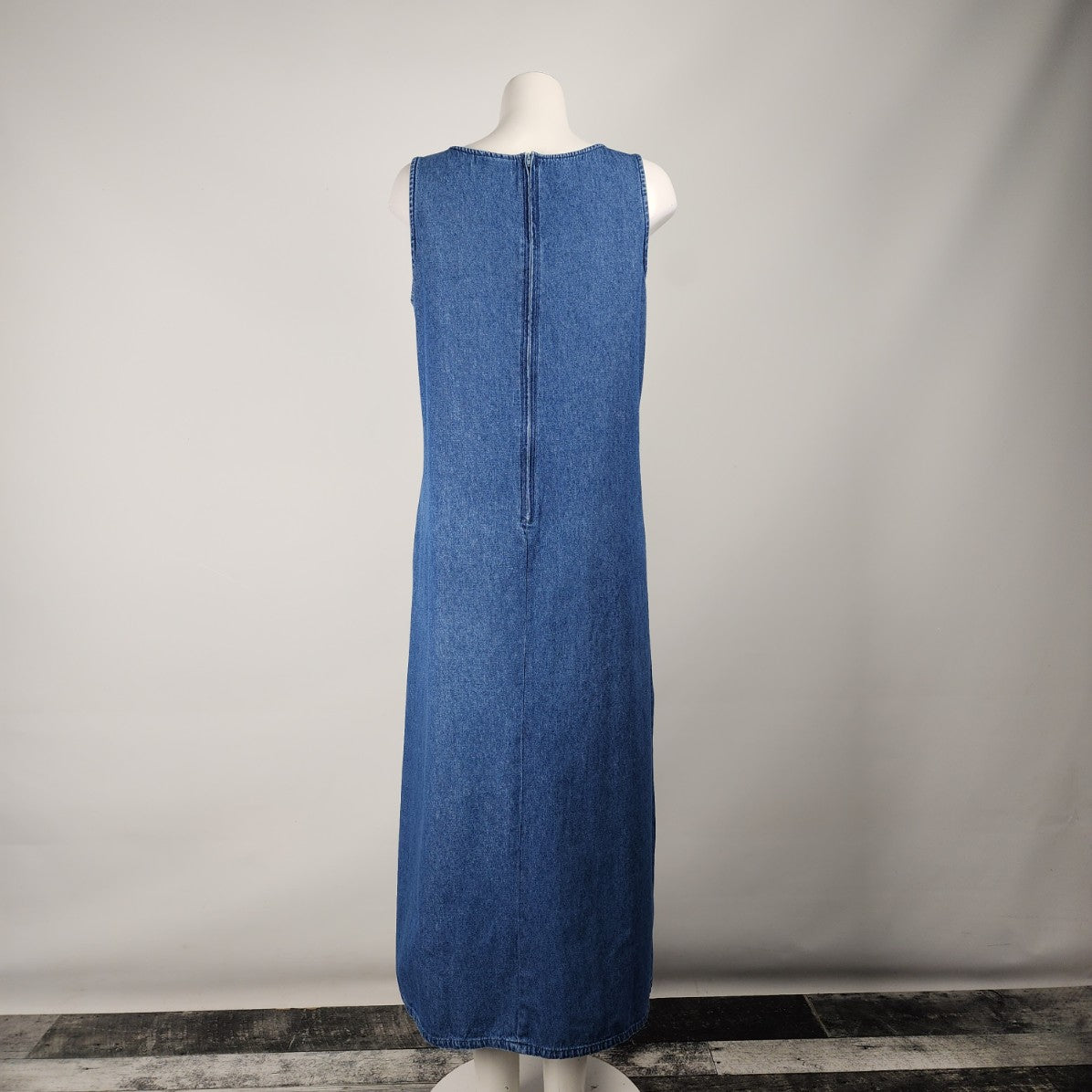 Vintage Compliments Blue Cotton Denim Nautical Embroidered Maxi Dress Size L