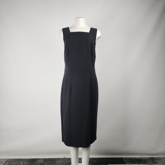 Vintage Black Raw Silk Midi Sheath Dress Size M/L