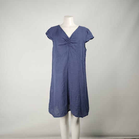 Pistache Made In Italy Navy Blue Linen Shift Dress Size M