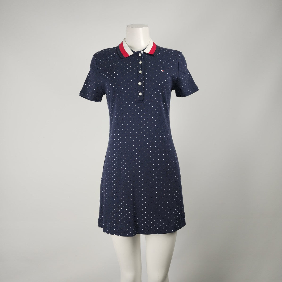 Tommy Hilfiger Navy Blue Polka Dot T-Shirt Dress Size Petite No Tag