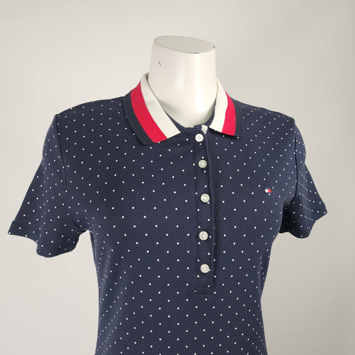 Tommy Hilfiger Navy Blue Polka Dot T-Shirt Dress Size Petite No Tag