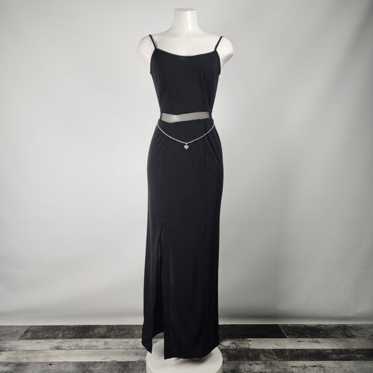 Vintage 90s Morgan & Co Black Rhinestone Belt Long Event Dress Size 5/6