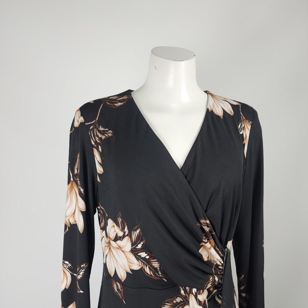 Joseph Ribkoff Black Floral Faux Wrap Midi Dress Size 14