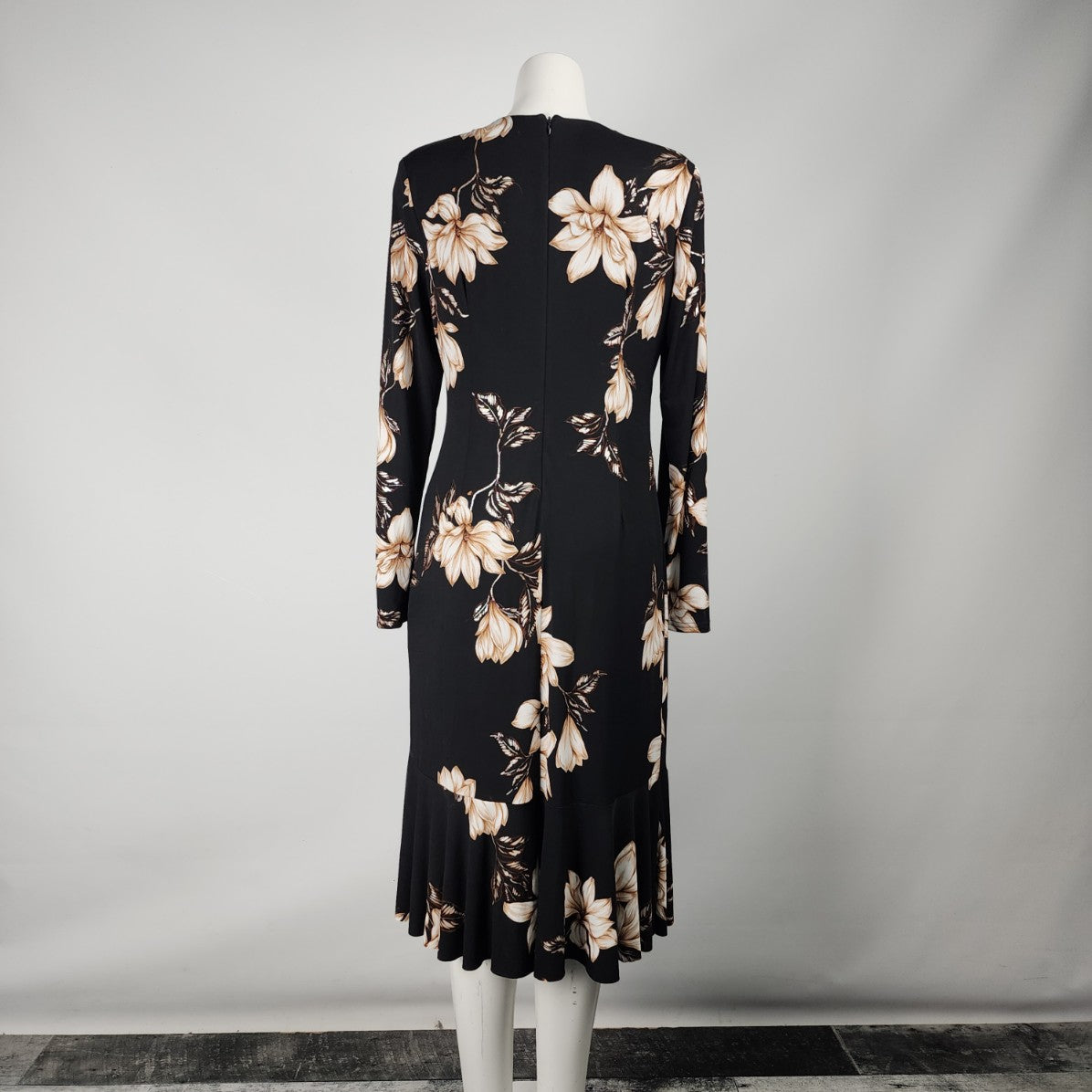 Joseph Ribkoff Black Floral Faux Wrap Midi Dress Size 14