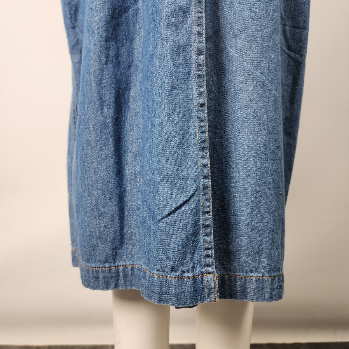 Vintage Blue Denim Button Up Brown Belted Long Dress Size 6