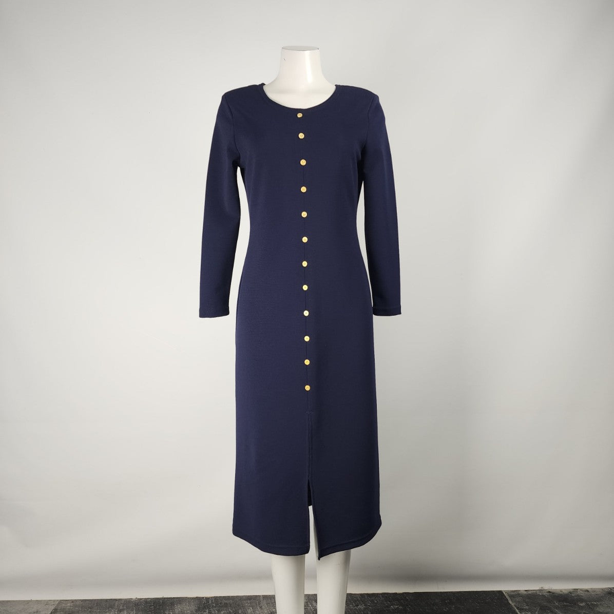 Vintage Fair Set Navy Blue Gold Button Midi Dress Size 6