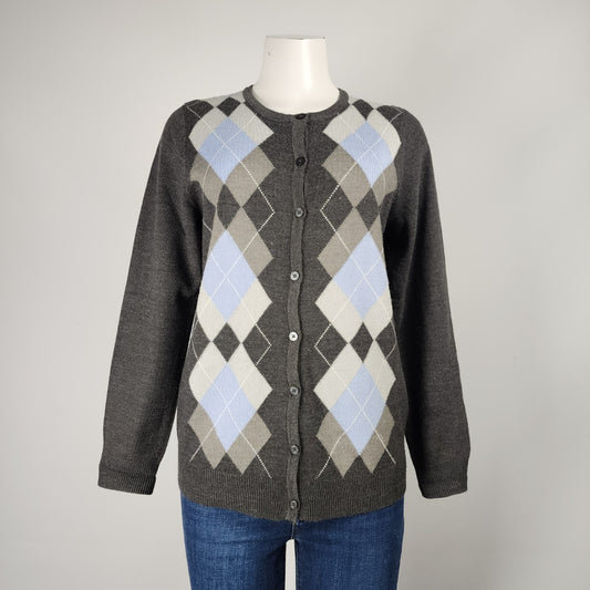 Croft & Barrow Grey Argyle Cardigan Size M