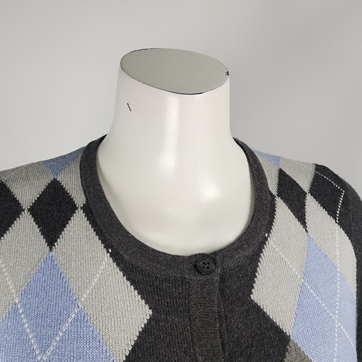 Croft & Barrow Grey Argyle Cardigan Size M