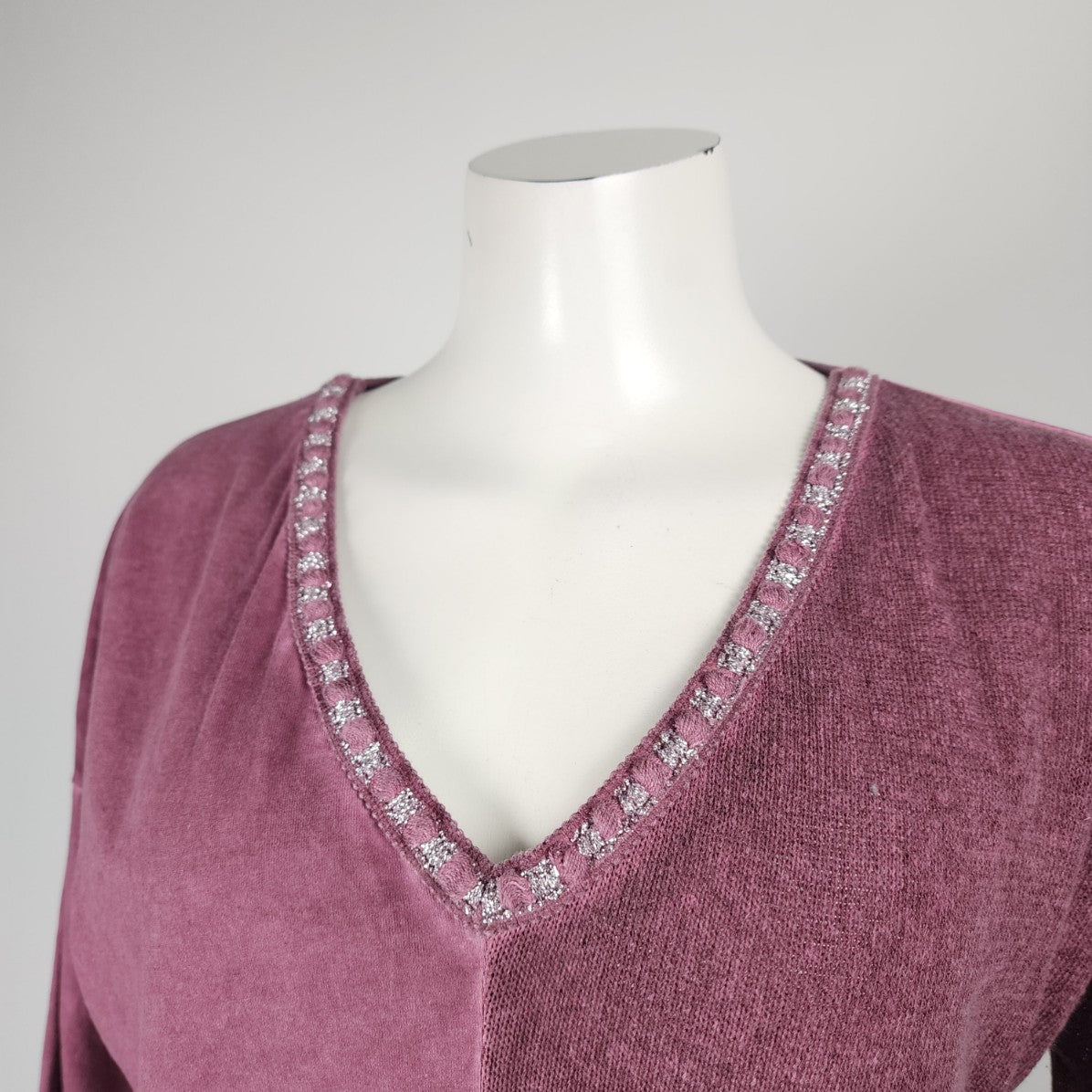 Made In Italy Purple Cotton Sequined Detail Top Blouse Size M/L